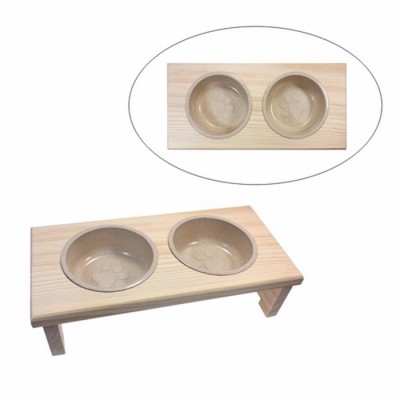 Trending 2018 Eco-friendly Natural Wood Dog Twin Bowls Cat Water and Food Dispenser Bone Stand Dinner Sets Premium Pet Furniture